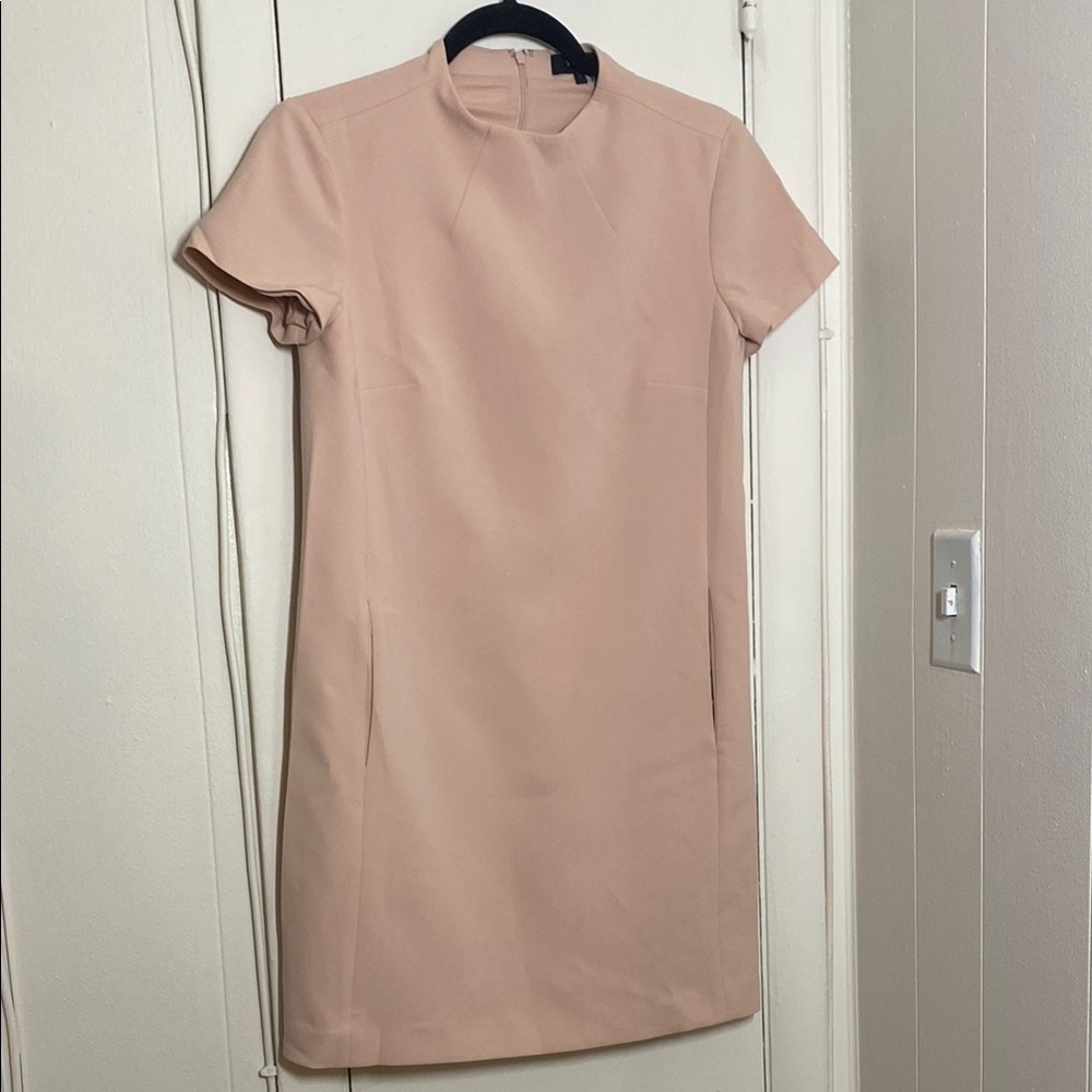 Theory Cream Ribbed Sheath Dress with Mock Neck for Casual Work